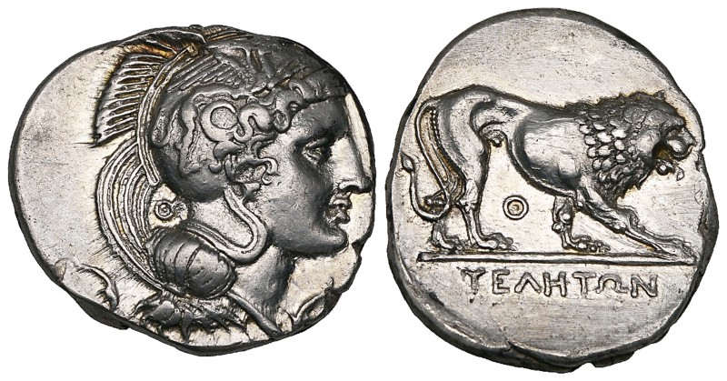 Italy, Lucania, Velia, stater, c. 365-340 BC., helmeted head of Athena right fla...