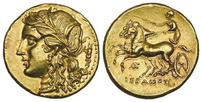 Sicily, Syracuse, Hieron II (275-215 BC), gold decadrachm, wreathed head of Pers...
