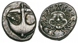 Thrace, Apollonia Pontica, drachm, c. 420-380 BC, anchor and crayfish, rev., gorgoneion, 3.39g, die axis 11.00 (SNG BM 150; SNG Copenhagen 453), toned...