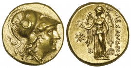 Kings of Macedon, Alexander III (336-323 BC), gold stater, Sinope, c. 230-200 BC, helmeted head of Athena right, rev., ΑΛΕΞΑΝΔΡΟΥ, Nike standing left ...