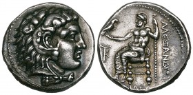 Kings of Macedonia, Alexander III (336-323 BC), tetradrachm, Kition, Cyprus, c. 325-320 BC, head of Herakles right in lion skin headdress, rev., [ΒΑΣ]...