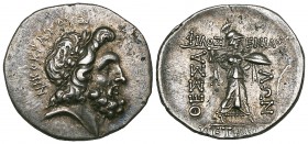 Thessaly, Thessalian League, drachm, 1st century BC, laureate head of Zeus right; magistrate Nikokratos, rev., Athena Itonia striding right; magistrat...