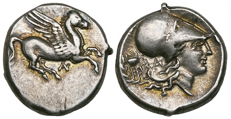 Acarnania, Anactorium, stater, c. 350-300 BC, Pegasus flying right; below, AN mo...