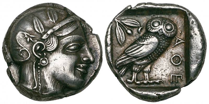 Attica, Athens, tetradrachm, c. 450-440 BC, helmeted head of Athena right, rev.,...