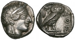 Attica, Athens, tetradrachm, c. 430 BC, helmeted head of Athena right, rev., ΑΘΕ, owl standing right with head facing; to left, olive spray and cresce...