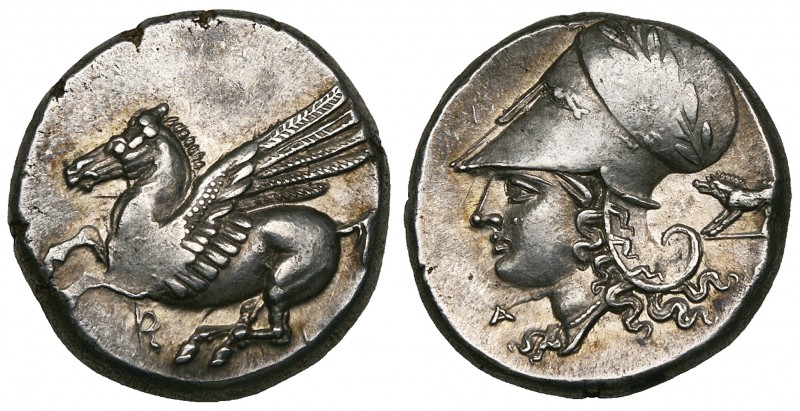 Corinthia, Corinth, stater, 350-300 BC, Pegasus flying left; coppa below, rev., ...