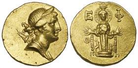 Ionia, Ephesus, gold stater, 126/125 BC, diademed head of Artemis right, quiver at shoulder, rev., Ε-Φ, cultus statue of Artemis of Ephesus flanked by...