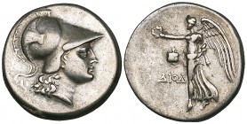 Pamphylia, Side, tetradrachm, c. 205-100 BC, helmeted head of Athena right, rev., Nike advancing left; to left, pomegranate and ΔΙΟΔ, 16.50g, die axis...