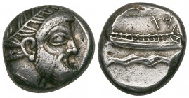 Phoenicia, Arados, stater, c. 400-350 BC, laureate head of bearded deity right, rev., galley right; waves below; Phoenician letters m a above, 10.44g,...