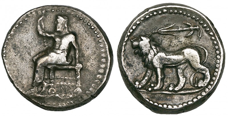 Babylonia, tetradrachm, c. 312-306 BC, Baal seated left, rev., lion advancing le...