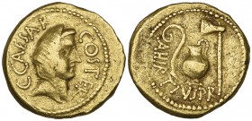 Julius Caesar (died 44 BC), aureus, Rome, 46 BC, with A. Hirtius as praetor, C CAESAR COS ITER, veiled head of Vesta right, rev., A HIRTIVS PR, lituus...