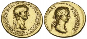 Claudius (41-54), aureus, Rome, c. 50-54, TI CLAVD CAESAR AVG GERM P M TRIB POT P P, laureate head right, rev., AGRIPPINAE AVGUSTA, draped and diademe...