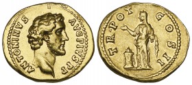 Antoninus Pius (138-161), aureus, Rome, 139, ANTONINVS AVG PIVS P P, bare head right, rev., TR POT COS II, Annona standing left sacrificing at altar, ...