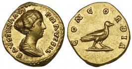 Faustina Junior (wife of Marcus Aurelius, died 175), aureus, Rome, undated, FAVSTINA AVG PII AVG FIL, draped bust right, rev., CONCORDIA, dove standin...