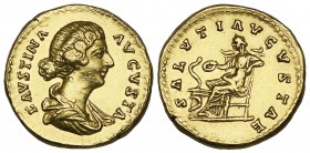 Faustina Junior (wife of Marcus Aurelius, died 175), aureus, Rome, undated, FAVSTINA AVGVSTA, draped bust right, rev., SALVTI AVGVSTAE, Salus seated l...