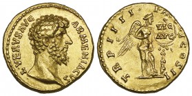Lucius Verus (161-169), aureus, Rome, 163-164, L VERVS AVG ARMENIACVS, bare head right, rev., TR P IIII IMP II COS II, Victory standing right inscribi...