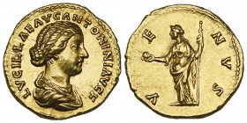 Lucilla (wife of Lucius Verus, died 182), aureus, Rome, undated, LVCILLAE AVG ANTONINI AVG F, draped bust right, rev., VENVS, Venus standing left hold...