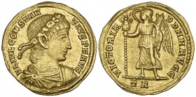 Constantius II (337-361), solidus, Trier, 343-344, FL IVL CONSTANTIVS P F AVG, diademed and draped bust right, rev., VICTORIA DD NN AVGG, Victory stan...