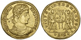 Constantius II (337-361), solidus, Siscia, 340-350, FL IVL CONSTANTIVS P F AVG, diademed and draped bust right, rev., VICTORIAE DD NN AVGG, two Victor...