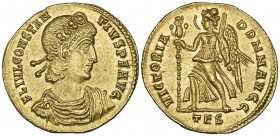 Constantius II (337-361), solidus, Thessalonica, 337-340, FL IVL CONSTANTIVS P F AVG, diademed and draped bust right, rev., VICTORIA DD NN AVGG, Victo...