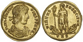 Constantius II (337-361), solidus, Thessalonica, 337-340, FL IVL CONSTANTIVS P F AVG, diademed and draped bust right, rev., VIRTVS EXERCITVM, the empe...