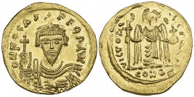 Phocas (602-610), solidus, Constantinople, facing bust, rev., angel; officina Θ (weak), 4.37g, die axis 7.00 (DO 10; S. 620), extremely fine

Estima...