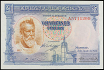 Spanish Banknotes
Banco de España

25 Pesetas. 31 Agosto 1936. Sorolla. Serie A. Ed-367a. EBC+.