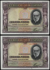 Spanish Banknotes
Banco de España

Lote 2 billetes 50 Pesetas. 22 Julio 1935. Ramón y Cajal. Sin Serie. Pareja correlativa. (Arruguita en margen). ...