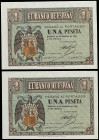 Spanish Banknotes
Estado Español

Lote 2 billetes 1 Peseta. 28 Febrero 1938. Serie G. Pareja correlativa. (Los dos con levísimas faltas de papel po...