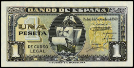Spanish Banknotes
Estado Español

1 Peseta. 4 Septiembre 1940. Carabela. Serie H. (Esquinas levemente rozadas, arruguitas en esquina). Ed-442a. SC....