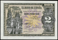 Spanish Banknotes
Estado Español

2 Pesetas. 30 Abril 1938. Catedral de Burgos. Serie N. (Leves arruguitas en margen). Ed-429b. SC.