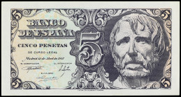 Spanish Banknotes
Estado Español

5 Pesetas. 4 Septiembre 1940. Séneca. Serie B. (Arrugas en margen derecho). Ed-454a. SC.
