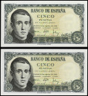 Spanish Banknotes
Estado Español

Lote 2 billetes 5 Pesetas. 16 Agosto 1951. Balmes. Sin Serie. Pareja correlativa. Ed-459. SC.
