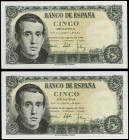 Spanish Banknotes
Estado Español

Lote 2 billetes 5 Pesetas. 16 Agosto 1951. Balmes. Sin serie. Pareja correlativa. Ed-459. SC.
