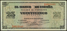 Spanish Banknotes
Estado Español

25 Pesetas. 20 Mayo 1938. Giralda de Sevilla. Serie D. Ed-430a. EBC.