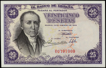 Spanish Banknotes
Estado Español

25 Pesetas. 19 Febrero 1946. Flórez Estrada. Sin Serie. (Leves arruguitas, levísimas). Ed-450. SC-.