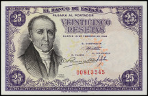 Spanish Banknotes
Estado Español

25 Pesetas. 19 Febrero 1946. Flórez Estrada. Sin Serie. (Leves arruguitas, levísimas manchitas). Ed-450. SC-.