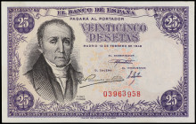 Spanish Banknotes
Estado Español

25 Pesetas. 19 Febrero 1946. Florez Estrada. Sin Serie. Ed-450. EBC+.