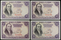 Spanish Banknotes
Estado Español

Lote 4 billetes 25 Pesetas. 19 Febrero 1946. Flórez Estrada. Serie B, C, D y E. (Pequeñas arruguitas, levísimas m...
