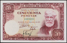 Spanish Banknotes
Estado Español

50 Pesetas. 31 Diciembre 1951. Rusiñol. Sin serie. (Levísimas arruguitas). Ed-462. SC.