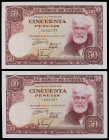 Spanish Banknotes
Estado Español

Lote 2 billetes 50 Pesetas. 31 Diciembre 1951. Rusiñol. Sin serie. Pareja correlativa. Ed-462. SC.
