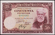 Spanish Banknotes
Estado Español

50 Pesetas. 31 Diciembe 1951. Rusiñol. Serie B. Ed-462a. SC.