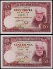 Spanish Banknotes
Estado Español

Lote 2 billetes 50 Pesetas. 31 Diciembre 1951. Rusiñol. Serie B. Ed-462a. SC.