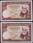 Spanish Banknotes
Estado Español

Lote 2 billetes 50 Pesetas. 31 Diciembe 1951. Rusiñol. Serie C. Pareja correlativa. (Levísima arruguita). Ed-462a...