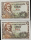 Spanish Banknotes
Estado Español

Lote 2 billetes 100 Pesetas. 2 Mayo 1948. Bayeu. Sin Serie. Pareja correlativa. Ed-456. SC-.