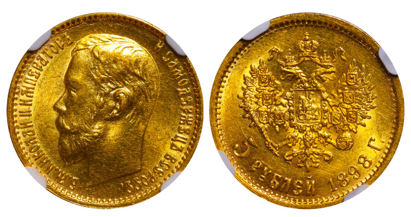 Russian Empire, Emperor Nicholas II (1894-1917), 5 roubles, 1898 year, Gold, 4,3...