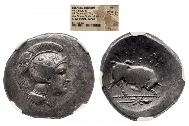 Greek 
LUCANIA. Thurium. Ca. 350-300 BC. AR distater Head of Athena right, 
we...