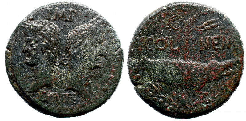 Roman Provincial 
Augustus and Agrippa &AElig; As of Nemausus, Gaul. Circa 10 B...
