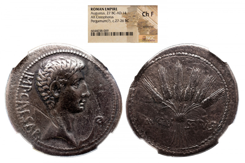 Roman Provincial 
Augustus AR Cistophorus. Pergamon, 27-26 BC. IMP CAESAR, bare...