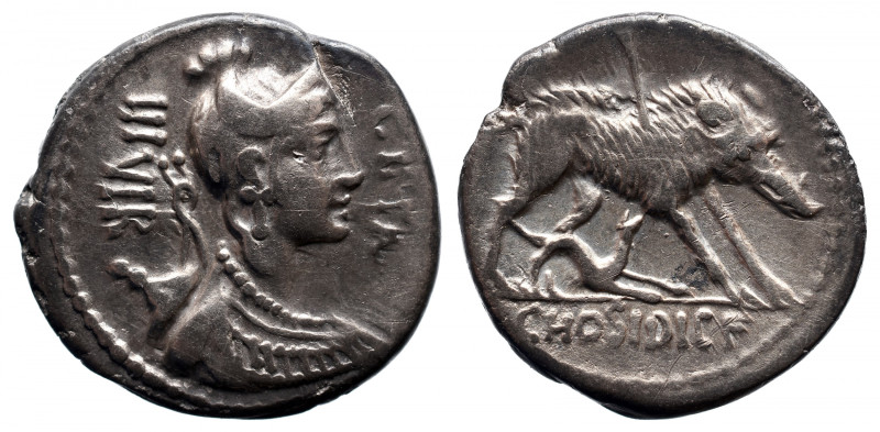 Roman Republic 
C. Hosidius C. f. Geta AR Denarius. Rome, 68 BC. Draped bust of...
